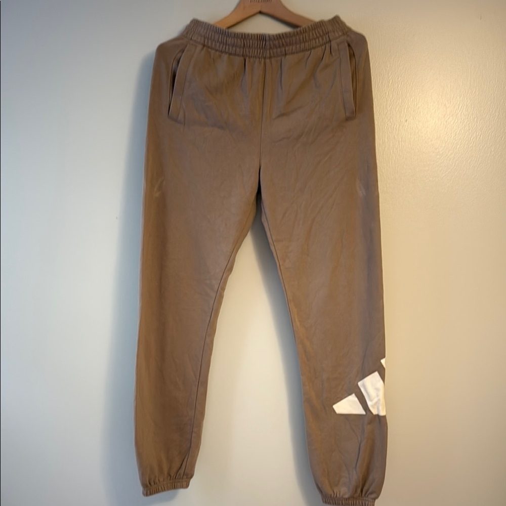 Adidas Tan Sweatpants with Elastic Cuffs and Drawstring Waistband